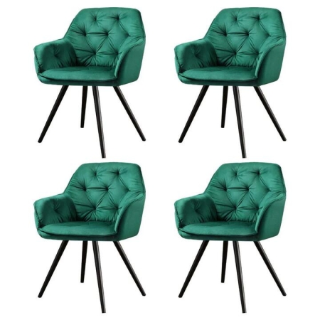 Dining Chairs Set of 4 Velvet Diamond Tufted Armchair Green