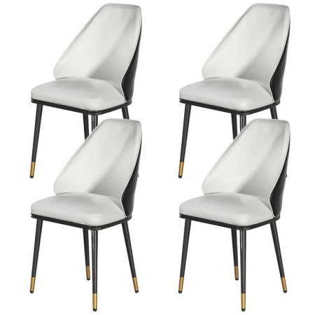 Dining Chairs Set of 4 Leather Seat Beige and Black