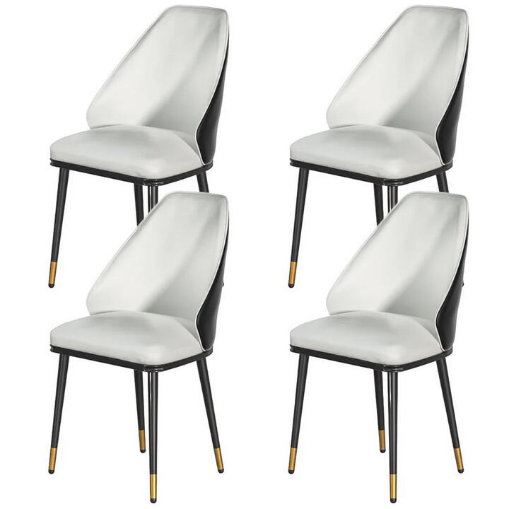 Dining Chairs Set of 4 Leather Seat Beige and Black