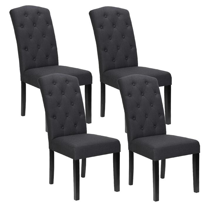 Dining Chairs Set of 4 Linen Parsons Chair Dark Grey