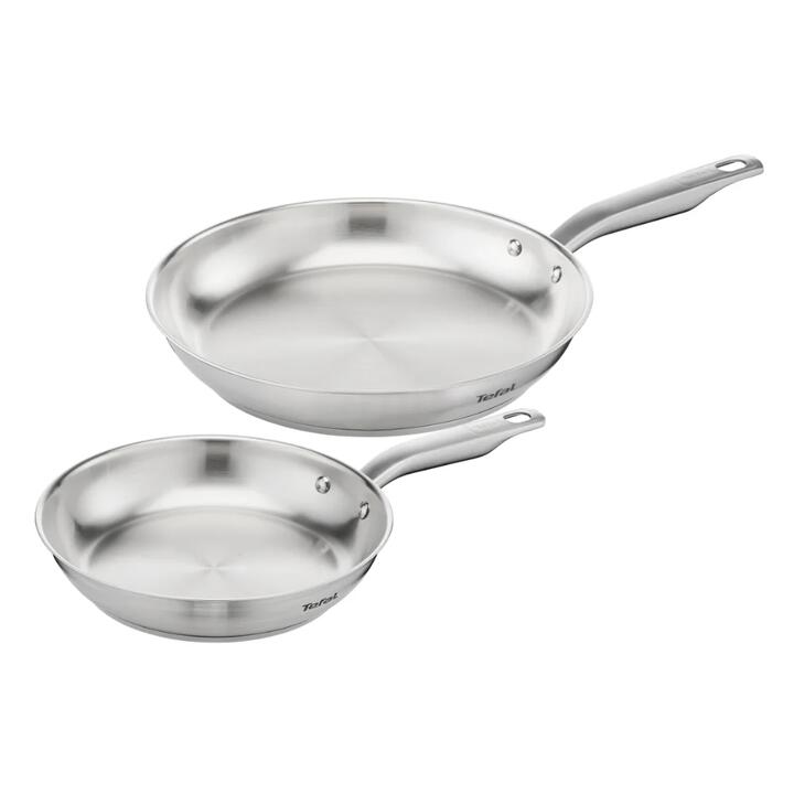Tefal Virtuoso Induction Stainless Steel Uncoated Twin Frypan 24 & 28cm