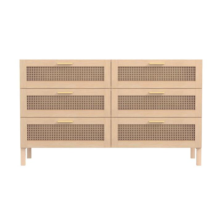 Casa Decor Santiago Oak Rattan Chest Of Drawers