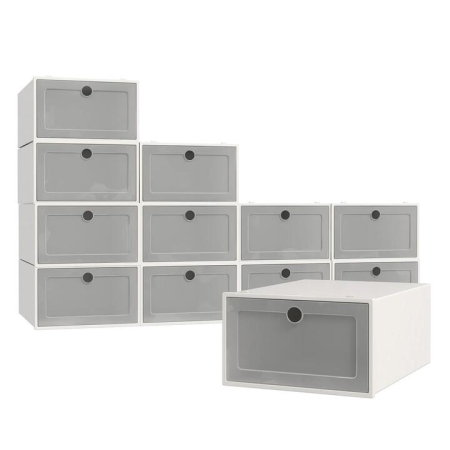 Casa Decor 12 Piece Stackable Transparent Shoe Organiser Set White