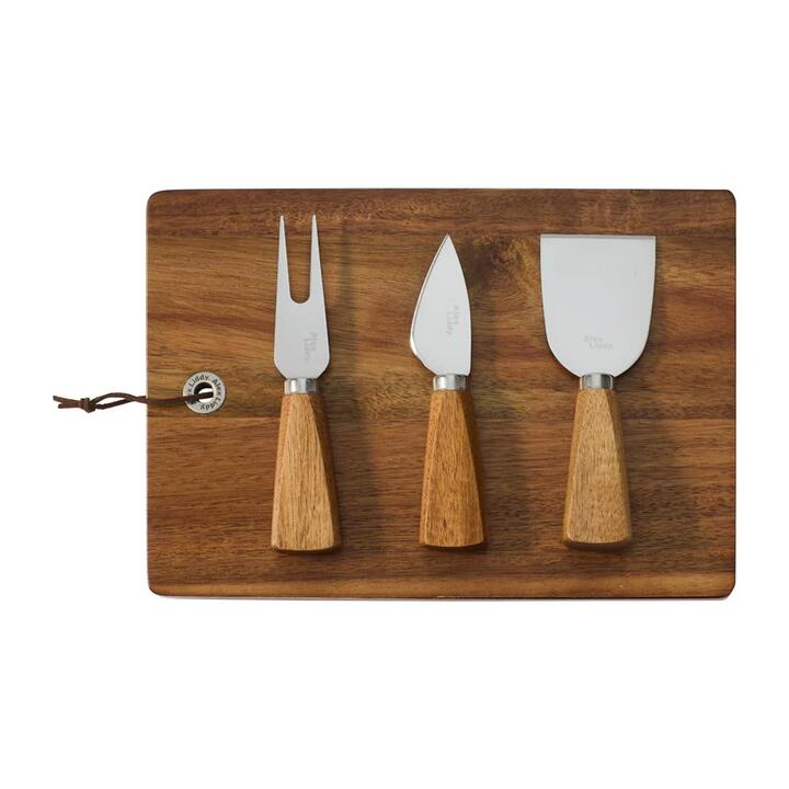Alex Liddy Slate & Co Acacia Serving Board with Set of 3 Cheese Knives