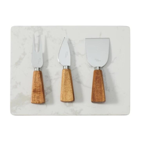 Alex Liddy Slate & Co Marble Serving Board with Set of 3 Cheese Knives