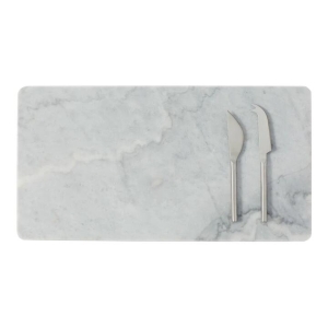 Alex Liddy Slate & Co Long Marble Serving Board with Set of 2 Cheese Knives