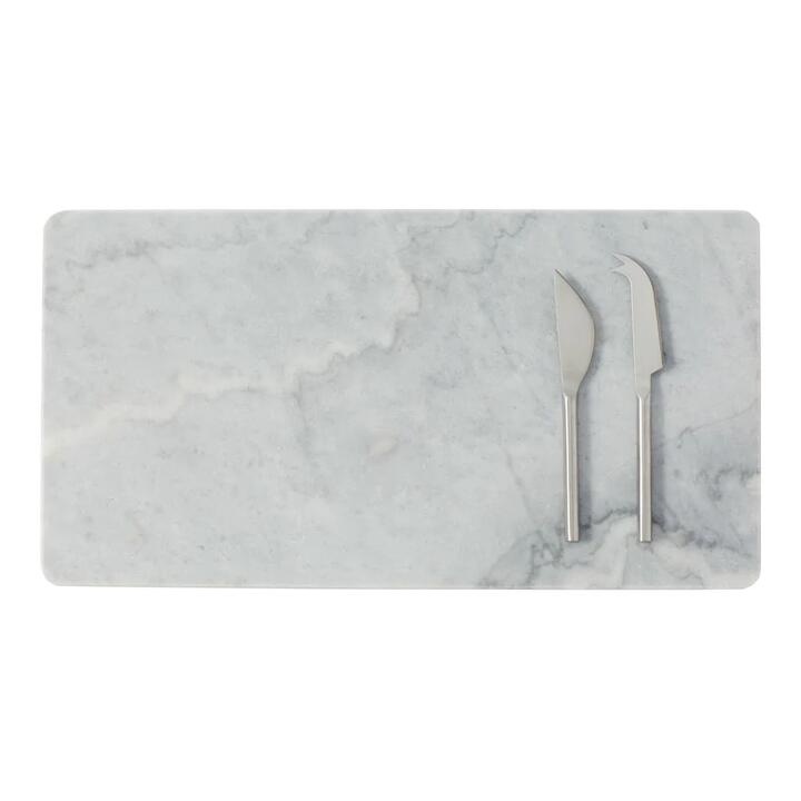 Alex Liddy Slate & Co Long Marble Serving Board with Set of 2 Cheese Knives
