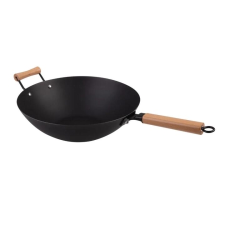 Dline Black Carbon Steel Pre-Seasoned Wok 35.5cm