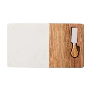 Marie Claire Laguiole Domain Wood & Marble Board with Cheese Knife