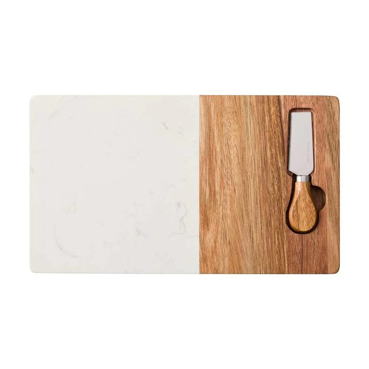 Marie Claire Laguiole Domain Wood & Marble Board with Cheese Knife