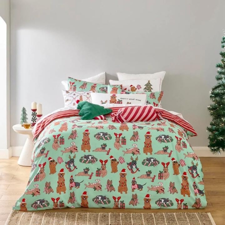 Adorn Living Xmas Dogs Quilt Cover Set-Double