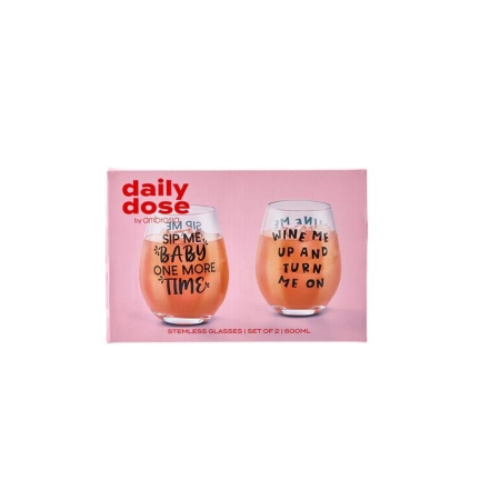Daily Dose by Ambrosia Set of 2 Stemless Glasses