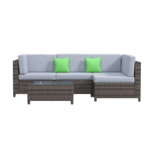 Milano Decor 5 Piece Outdoor Rattan Sofa Set Oatmeal Black