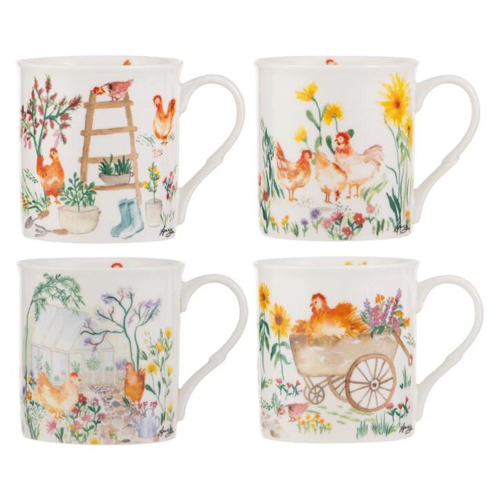 Ashdene Garden Hens Set of 4 Mugs