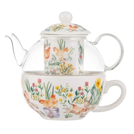 Ashdene Garden Hens Glass Top Tea For One