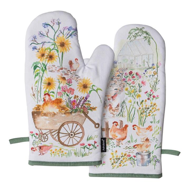 Ashdene Garden Hens Set of 2 Oven Mitts