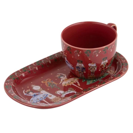 Ashdene Christmas Wonderland Burgundy Mug & Plate Set