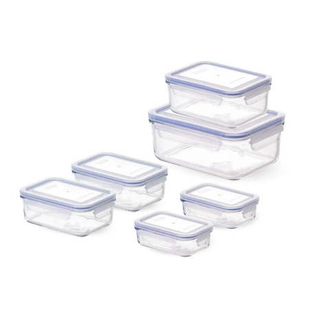 Glasslock 6 Piece Rectangle Tempered Glass Container Set