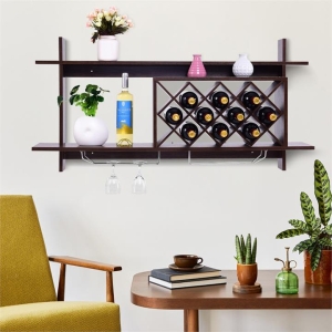 CostwayWall-mounted Wine Rack with Glasses Holder for Kitchen/Living Room/Bar