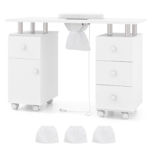 CostwayManicure Table Nail Desk with Electric Dust Collector 3 Dust Bags-White