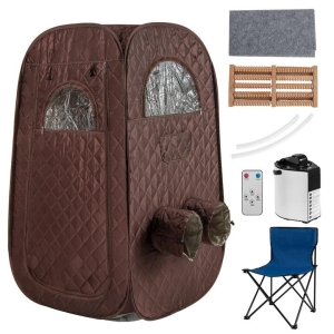 CostwayPortable Steam Sauna with 1000W 3L Steam Generator for Home Spa Relaxation-Coffee
