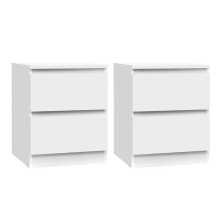2x Bedside Table 2 Drawers - PEPE White