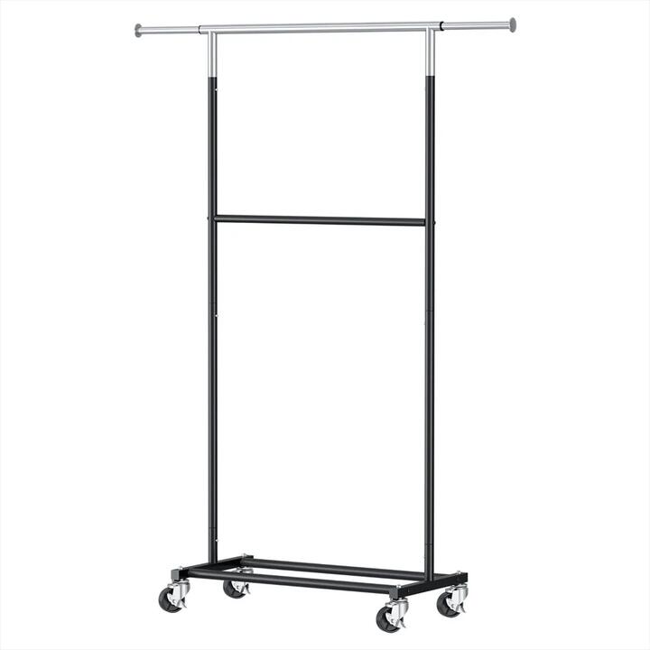 Clothes Rack Double Rod Airer Rail Coat Stand Adjustable Hanger