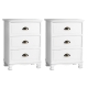 2x Bedside Table 3 Drawers Vintage - THYME White