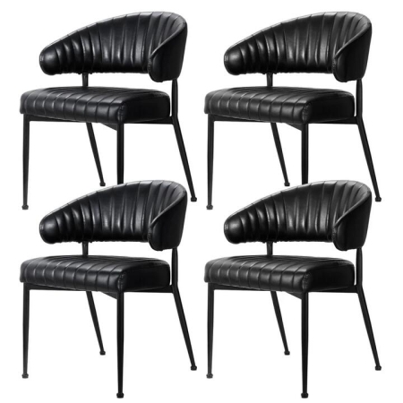 Dining Chairs Set of 4 Leather Hollow Armchair Black