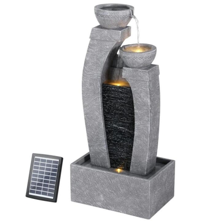 Solar Fountain Water Feature Outdoor Fountain Indoor 3-Tier Cascading Grey