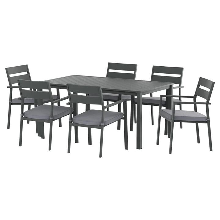 Outdoor Dining Set 7 Piece Aluminum Table Chairs Setting Black