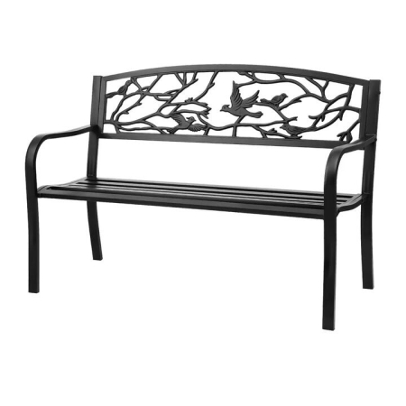Outdoor Bench Seat Garden Steel Outdoor Furniture 3 Seater Park Black