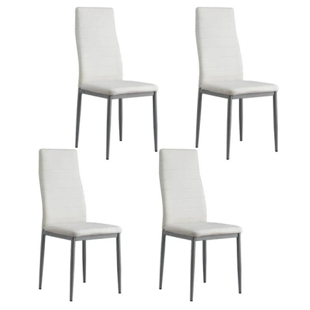 Dining Chairs Set of 4 Leather Channel Tufted White
