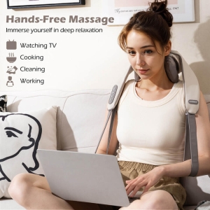 CostwayNeck Shoulder Massager 4D Tissue Kneading Shiatsu with 2 Heating Levels-Beige