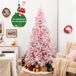 Costway2.2M Snow Flocked Christmas Tree with 1100 Branch Tips and 450 LED Lights