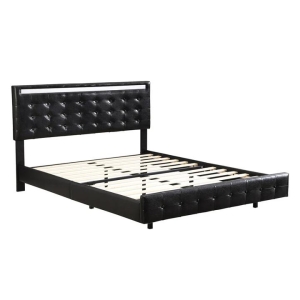 Floating Bed Frame With Headboard LED Lights And Storage - Black (Double)