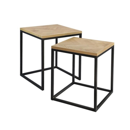 2PCS Nesting Coffee Tables Set Retro Industrial Side Tables with Steel Frame - Natural and Black