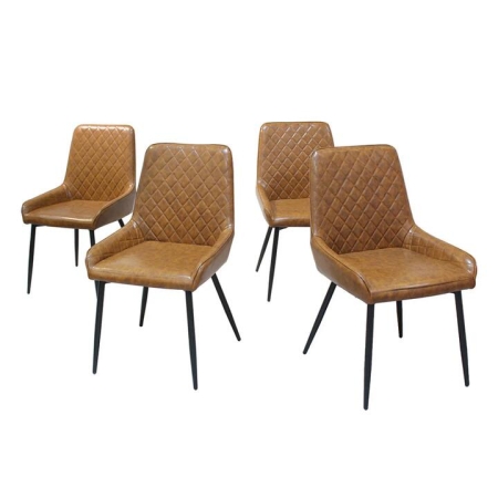 Dining Chairs Set of 4 Padded Faux Leather with Steel Legs - Brown