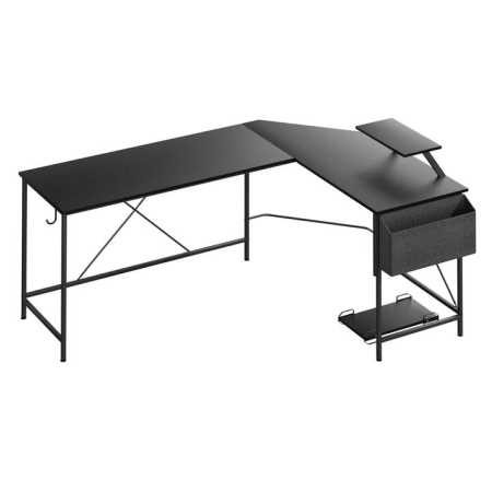 L Shaped Computer Desk With Monitor Stand And CPU Shelf - Black