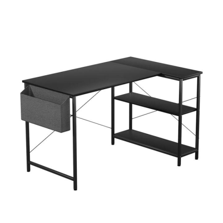 L Shaped Computer Desk With Storage Rack And Adjustable Legs - Black