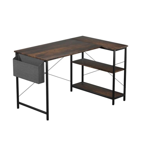 L Shaped Computer Desk With Storage Rack And Adjustable Legs - Brown