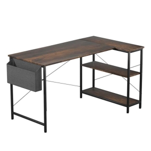 L Shaped Computer Desk With Reversible Storage And Adjustable Legs - Brown