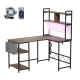 L Shaped Gaming Desk With LED Lights And Power Outlets - Brown