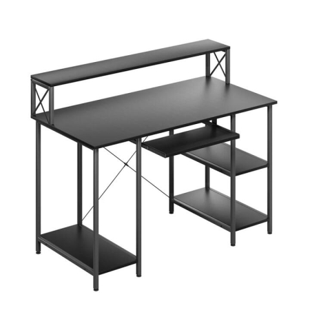 Office Gaming Computer Desk With Monitor Stand And Storage Shelves - Black