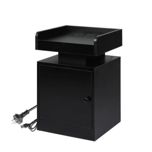 Bedside Table With RGB LED Lights USB Charging Outlets And Adjustable Storage - Black