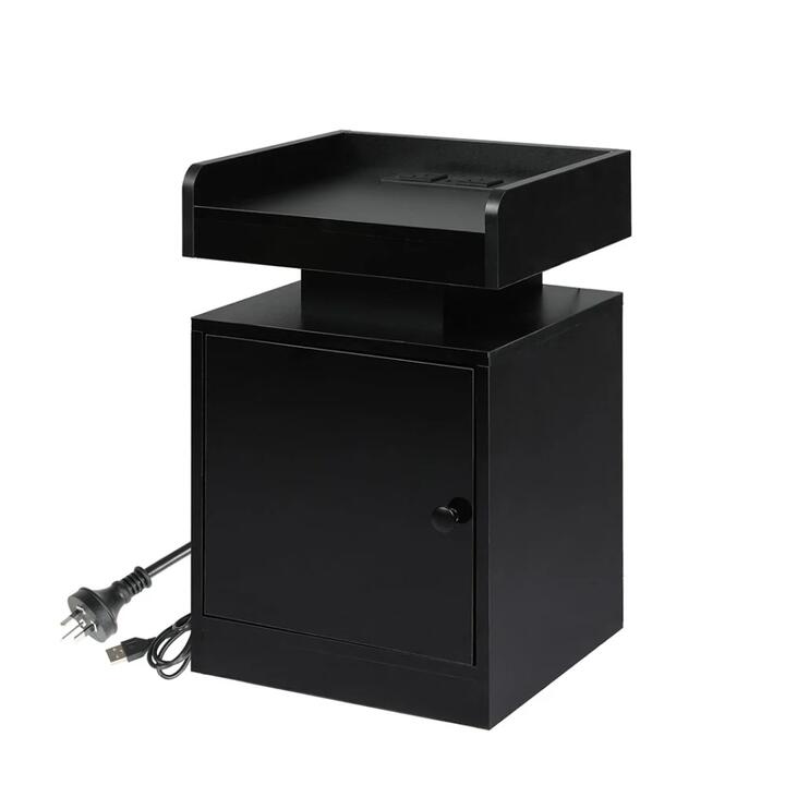 Bedside Table With RGB LED Lights USB Charging Outlets And Adjustable Storage - Black