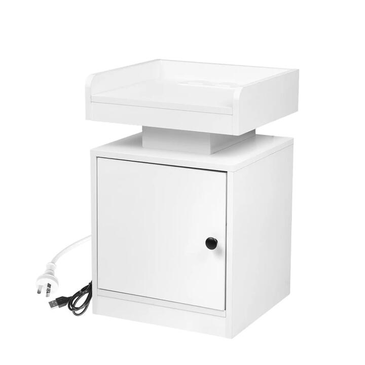 Bedside Table With RGB LED Lights USB Charging Outlets And Adjustable Storage - White