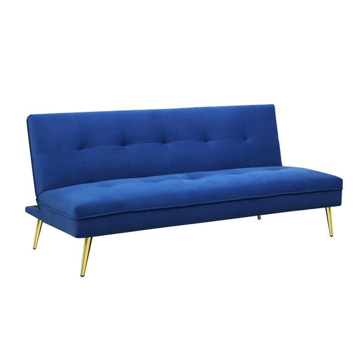 Convertible 3-Seater Velvet Sofa Bed - Adjustable Backrest - Blue