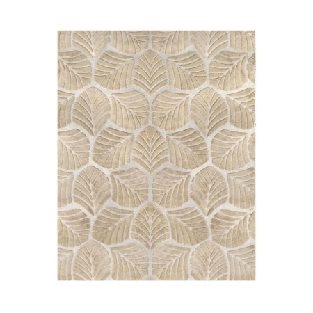 Plush Shaggy Floor Rug Leaf Pattern 10mm Pile | Non-Slip Soft Embossed Carpet 200x230cm - Gold