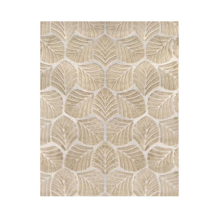 Plush Shaggy Floor Rug Leaf Pattern 10mm Pile | Non-Slip Soft Embossed Carpet 200x230cm - Gold